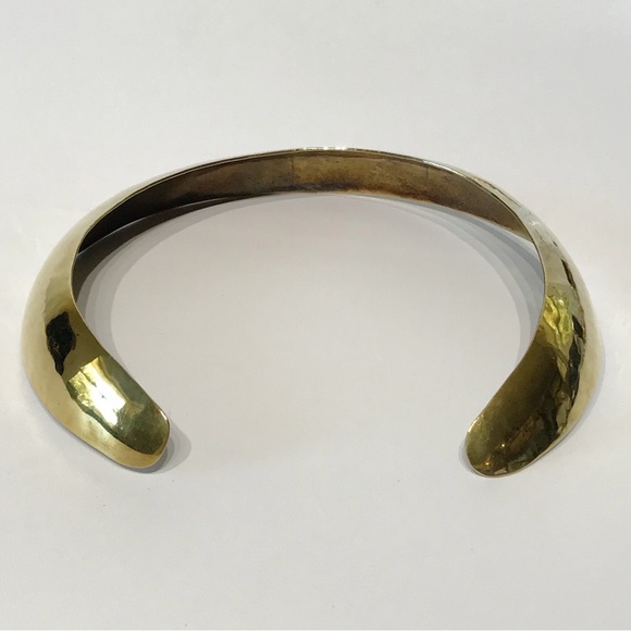 Vintage Mexico Signed Solid Brass Domed Torque Choker Necklace Tribal Modernist - Picture 5 of 11